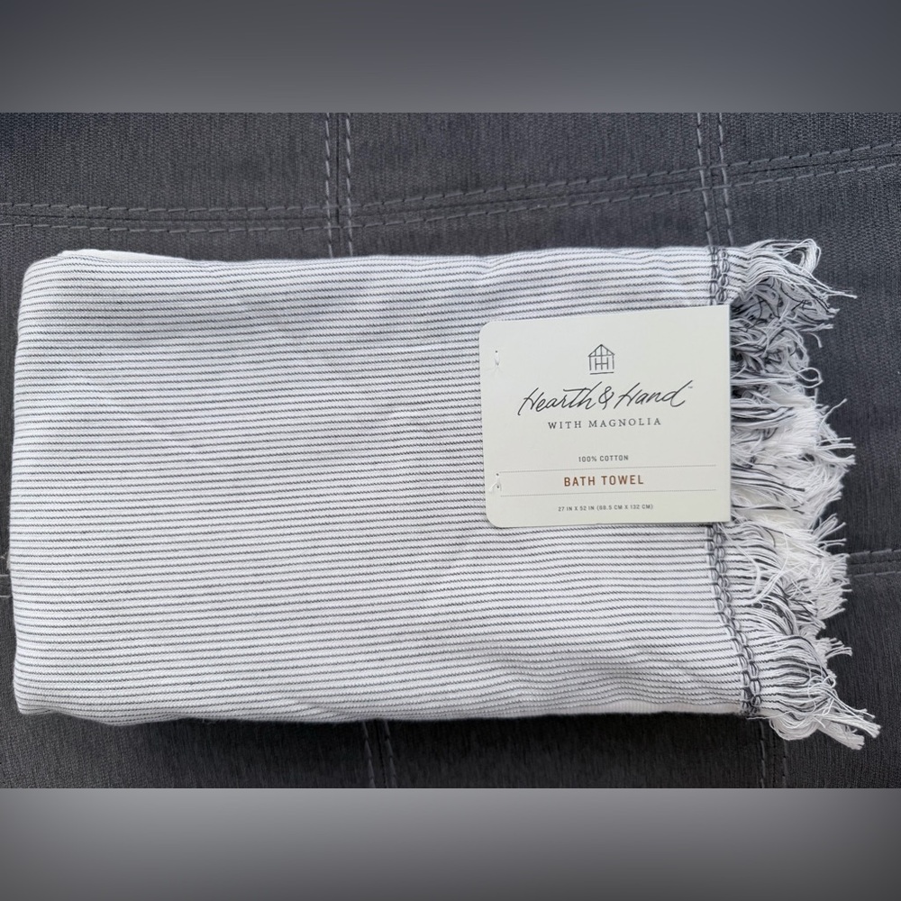 Hearth & Hand Gray and White Striped Cotton Bath Towel